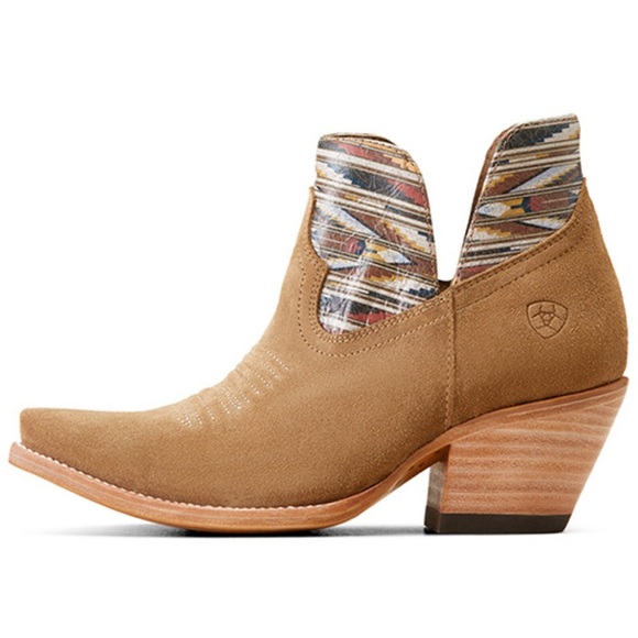 ARIAT HAZEL DIXON CHIMAYO TAN SUEDE WOMEN’S ANKLE BOOTS BOOTIES SNIP TOE SIZE 7B - Picture 2 of 7